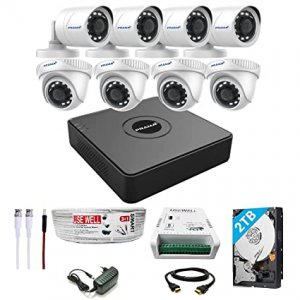 PRAMA 2MP Full HD CCTV kit with 8 Channel DVR + 4 Outdoor & 4 Indoor Cameras + 2 TB HDD + USEWELL Wire/SMPS, and Required Accessories, Motion Detection Black
