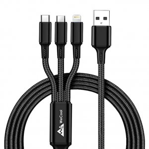 Wecool Nylon Braided Multifunction Fast Charging Cable For Android Smartphone, Ios And Type C Usb Devices, 3 In 1 Charging Cable, 3A, (3 Feet) (Black)